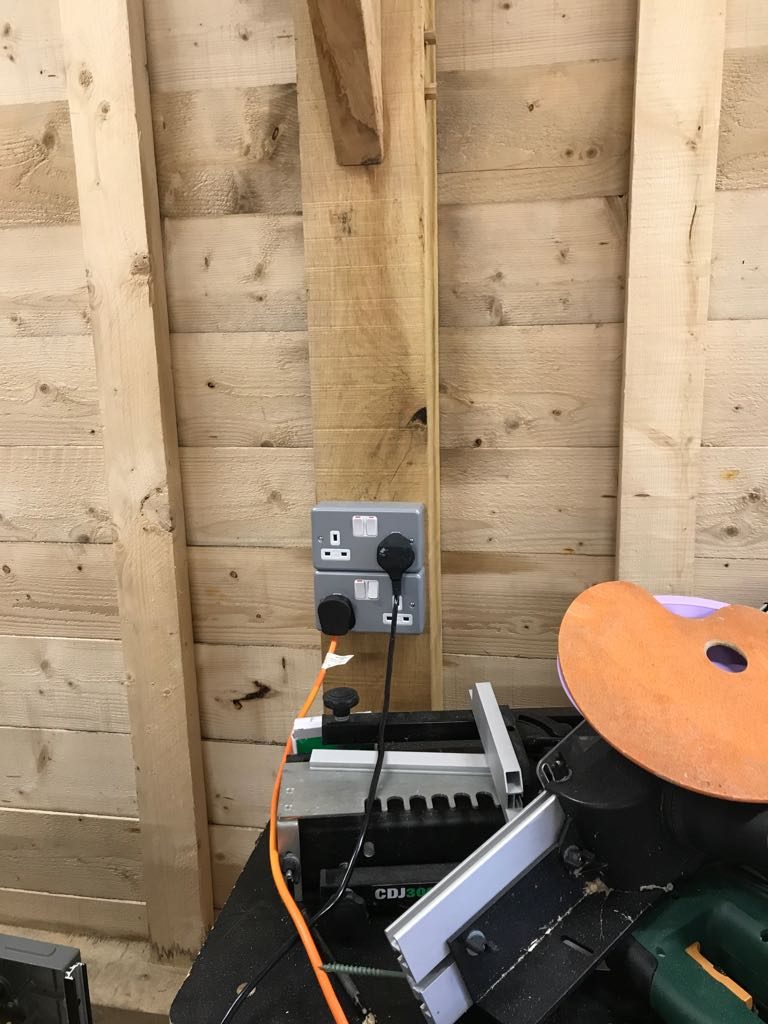 240 volt sockets installed in timber outbuilding